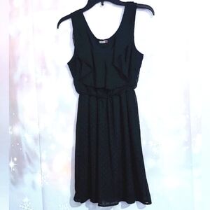 MIXXED26 BLACK POLKA DOT DRESS 90s WITH RUFFLE FRONT WITH ELASTIC WAIST SIZE S